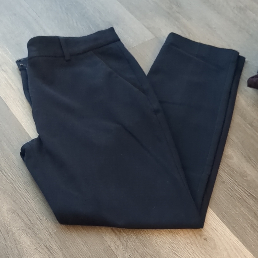 Express Columnist Ankle Mid Rise Pants, Navy Blue w/ Black Trim Detail, Size 4R